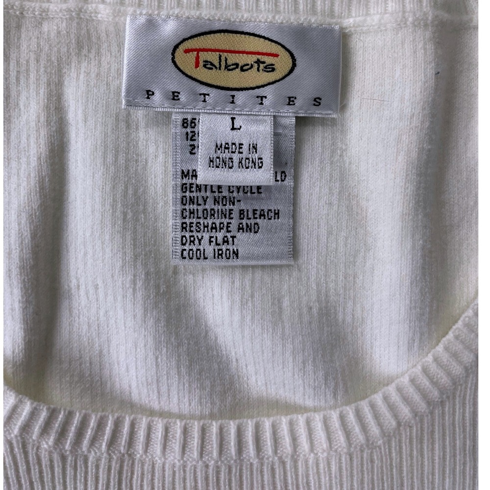2 piece Set Talbots Petites Cream Knit Cardigan Shell Sleeveless Top Sz Large L - Picture 7 of 8